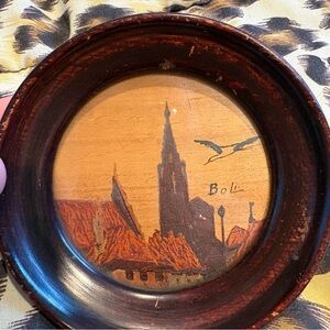 Vintage * Wooden Art by Boli with Cityscape Design Birds Houses Small GUC Unique